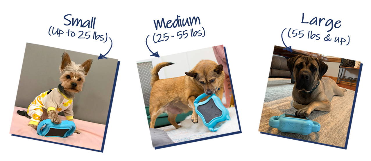 Scratch Square comes in the perfect size for your dog. Try a small for dogs under 25 pounds. Get a medium for dogs between 25 and 55 pounds. And for the biggest dogs, we make a super-durable large Scratch Square. 