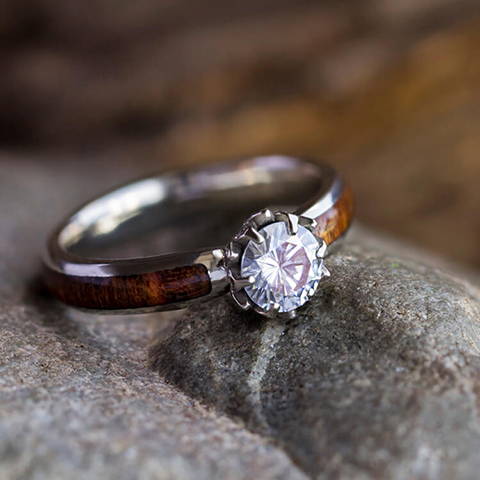 lotus flower engagement ring with moissanite carribean rosewood