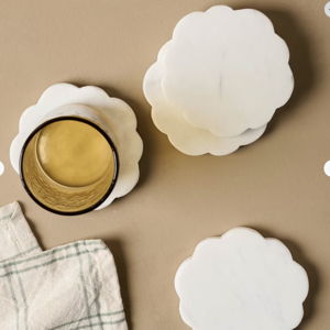 White Marble Scalloped Coaster Set