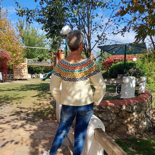 AUTUMN MOSAIC SWEATER. Top-down, round yoke seamless crochet pattern