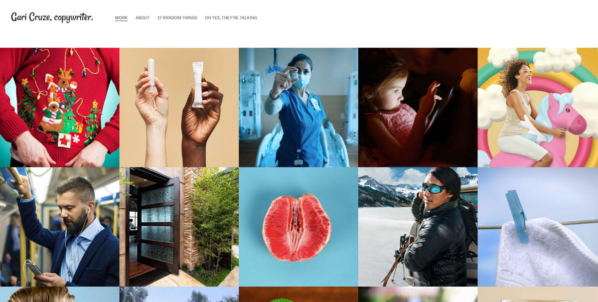 Screenshot of Gari Cruze, from the copywriting portfolios collection.