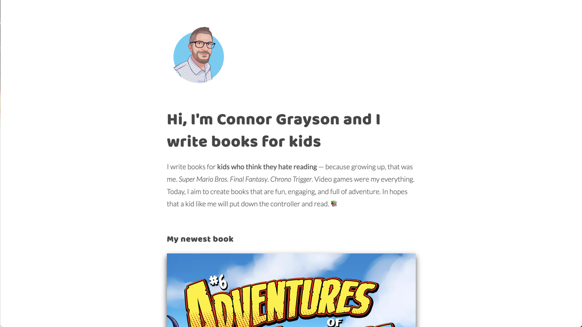 Screenshot of Connor Grayson, from the author websites collection.