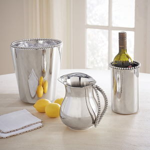 Beaded Ice Bucket with Double Wall & Silver Finish for Entertaining