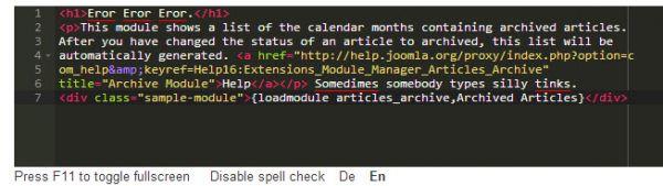 ACE - редактор кода в материале Joomla