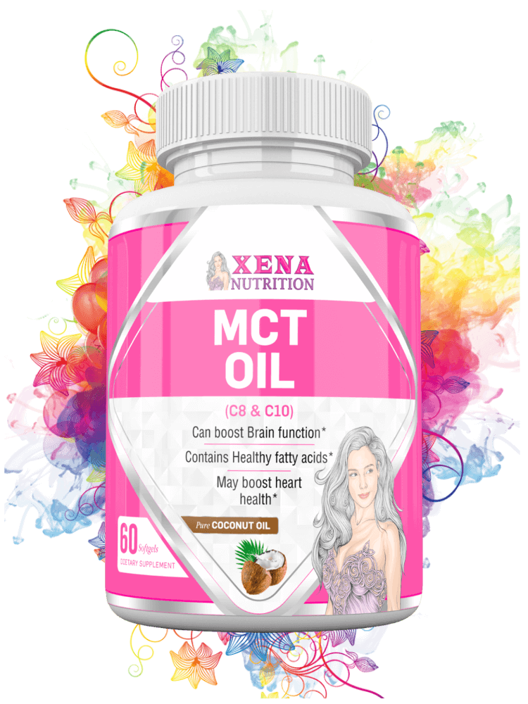 MCT Coconut oil xena nutrition supplement for women cold pressed fresh natural vegan vegetarian pure best background