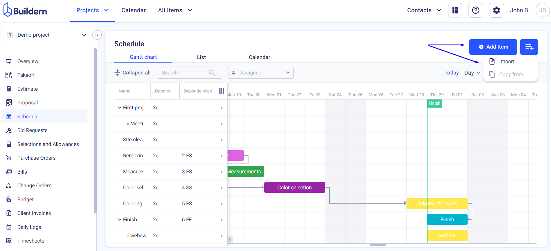 Schedule Gantt Chart Overview In Buildern