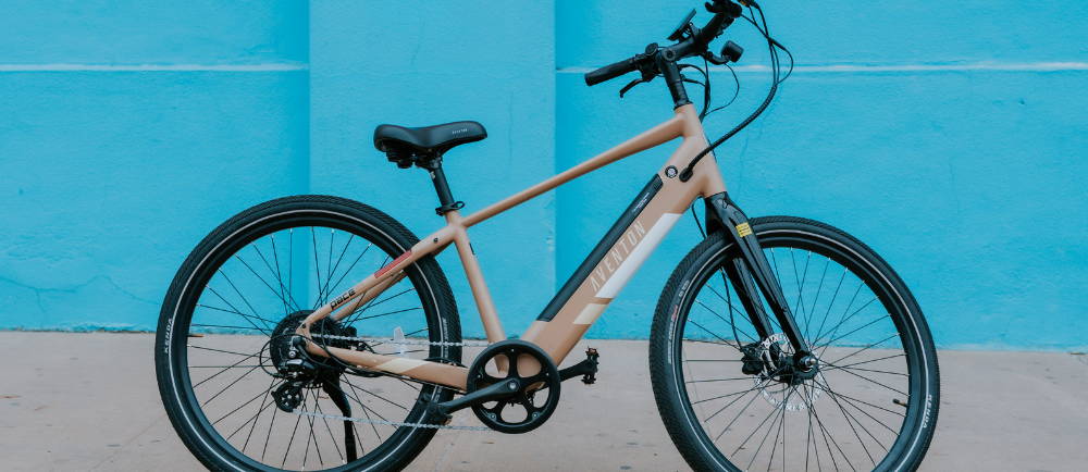 a tan Aventon Pace 5000.2 electric city bike