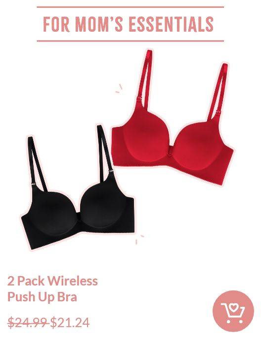 For Mom's Essentials with 2 Pack Wireless Push Up Bra