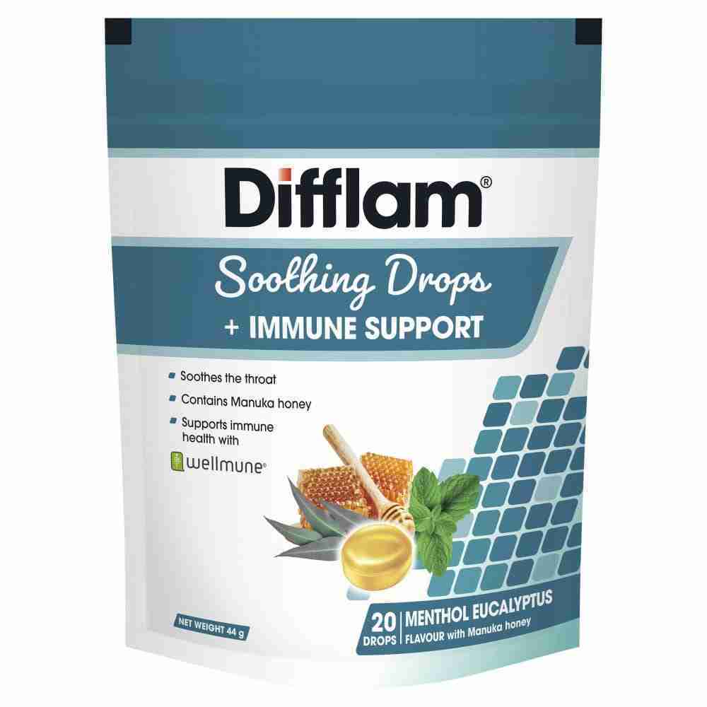 Difflam Soothing Throat Drops + Immune Support Menthol Eucalyptus Flavour 20 Drops - Image 2