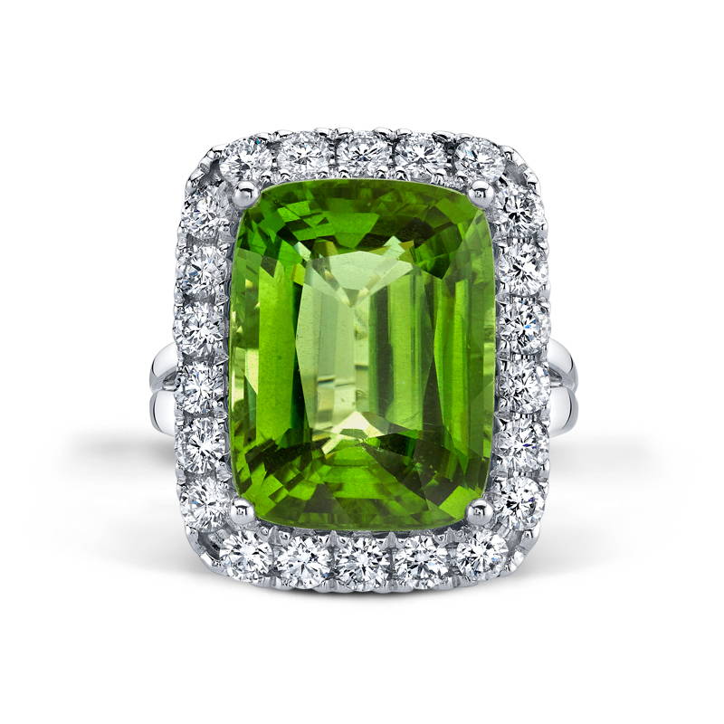 peridot and diamond cocktail ring in platinum