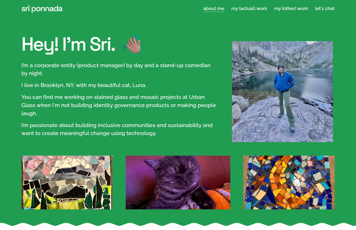 Screenshot of Sri Ponnada, from the product manager portfolios collection.