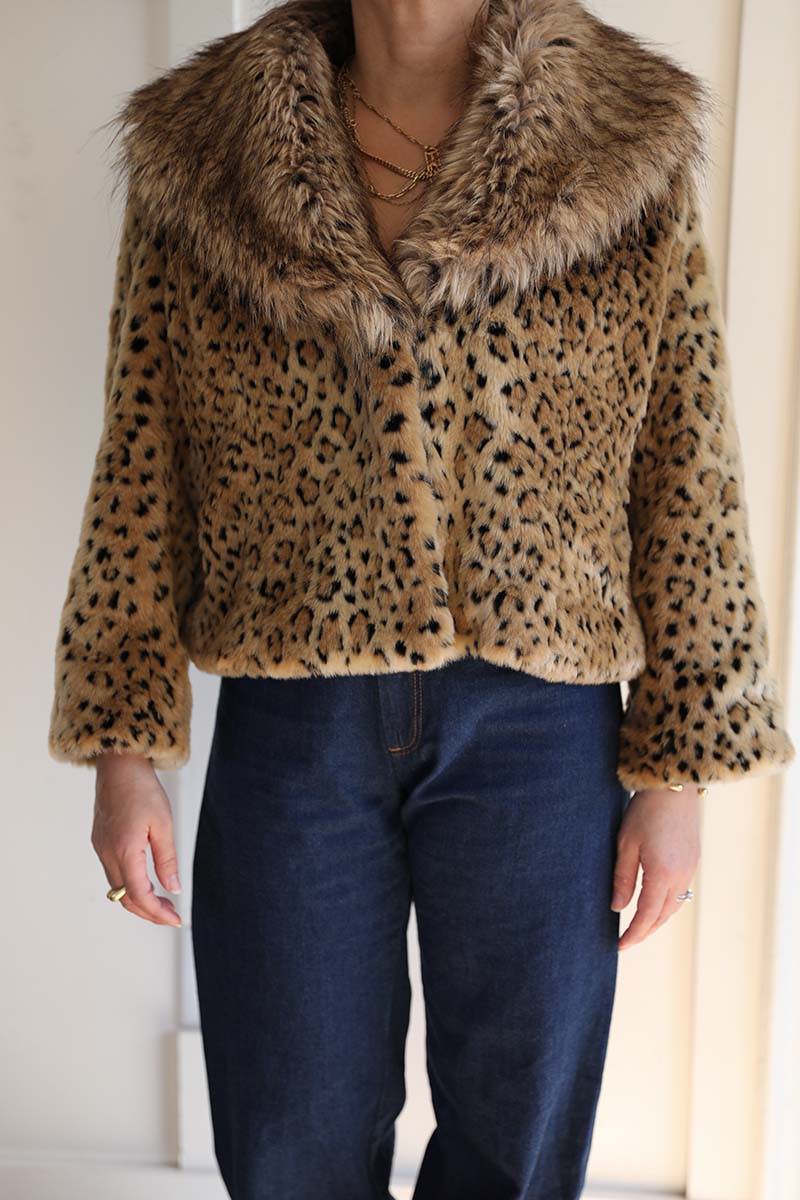 2000s Faux Fur Leopard Jacket in perfect pre-loved condition