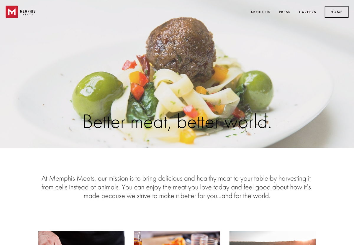 Screenshot of Memphis Meats, from the food websites collection.