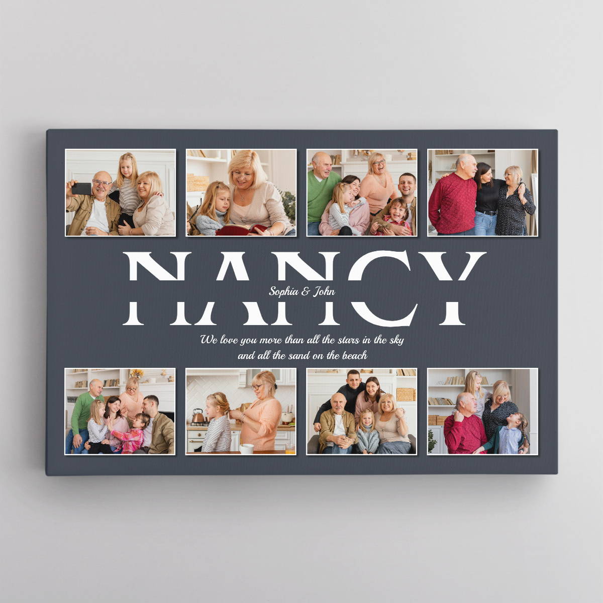 rectangular canvas wall art print photos, name, custom test on a gray color background is the best gift for your auntie