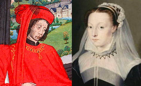 Montage de deux illustrations anciennes montrant Charles, duc d'Orléans et Marie de Clèves côte à côte 