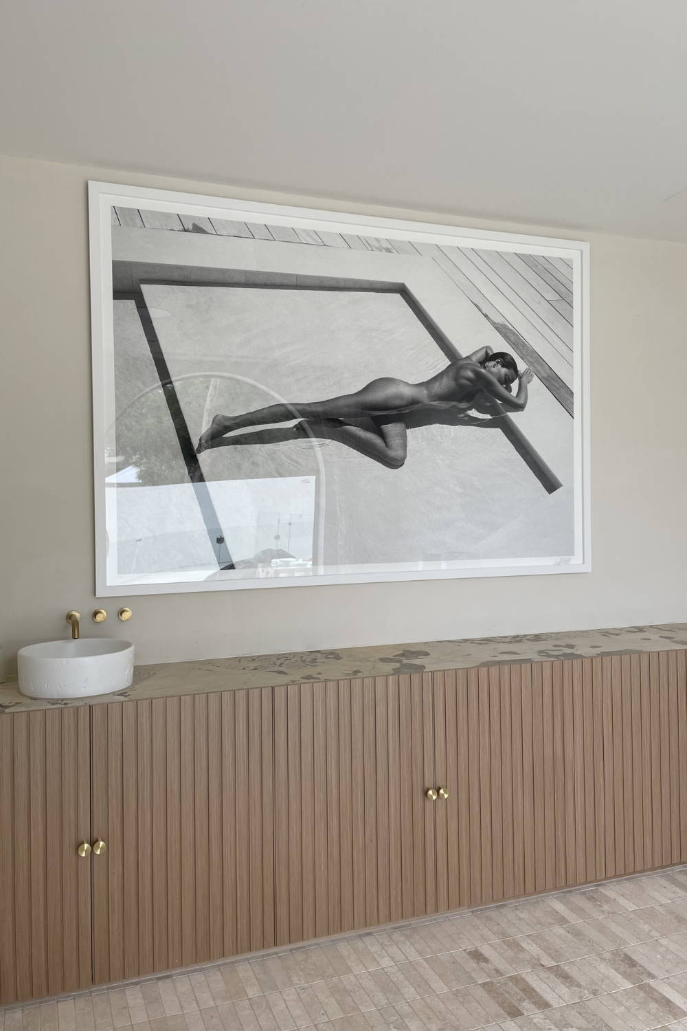 'Paralell Universe' by Dina Broadhurst - a black and white photographic print of a nude figure in the pool