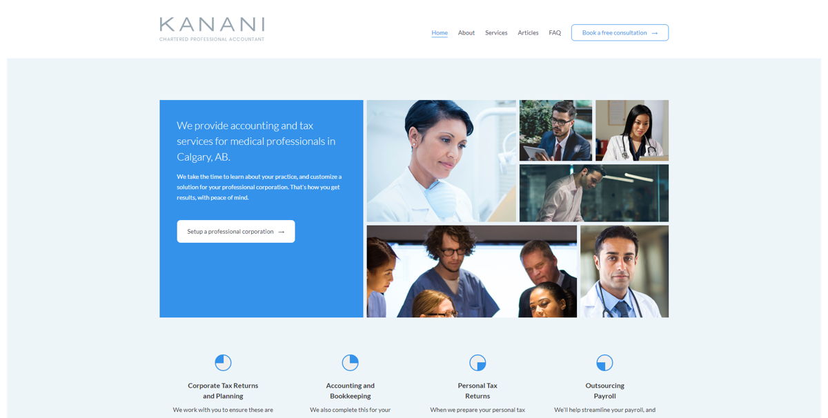 Screenshot of Kanani CPA, from the advisor websites collection.