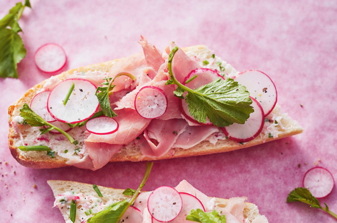 Open-Faced Sandwiches with Radish Butter and Ham