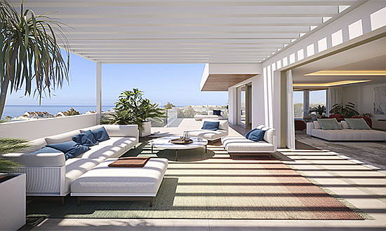  Marbella
- The standard penthouses consist of 3 bedrooms, a double-height living room, an elevator, and a stunning rooftop terrace boasting a private pool, from where one can enjoy the breathtaking sea views. in addition, they offer 2 underground parking spaces, a storage room and two of the bedrooms embody private terraces, the perfect place to have an idyllic breakfast in the warm Mediterranean morning sun.