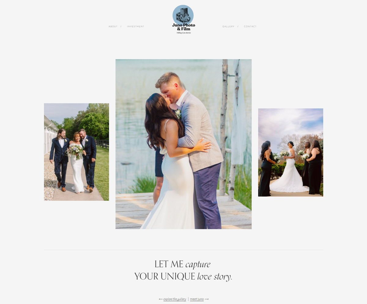 Screenshot of Juno Photo & Film, from the digital portfolio examples collection.
