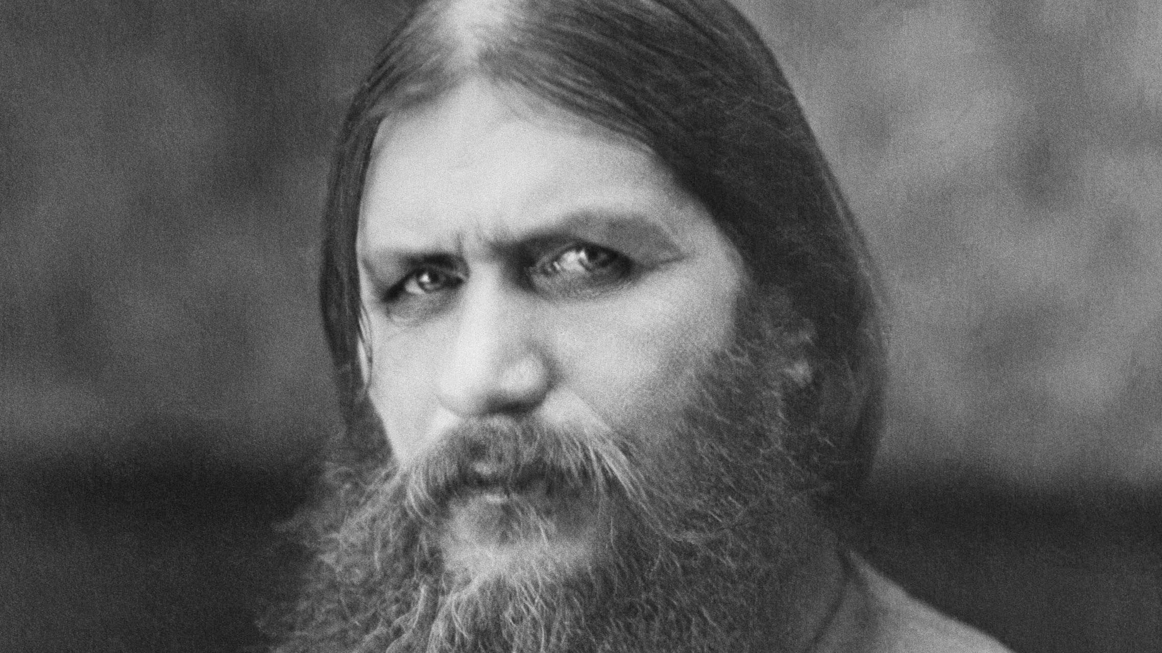 A portrait of Rasputin looking intently at the viewer.