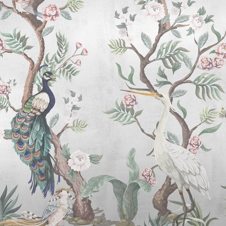 Silver Chinoiserie Wall Mural pattern image
