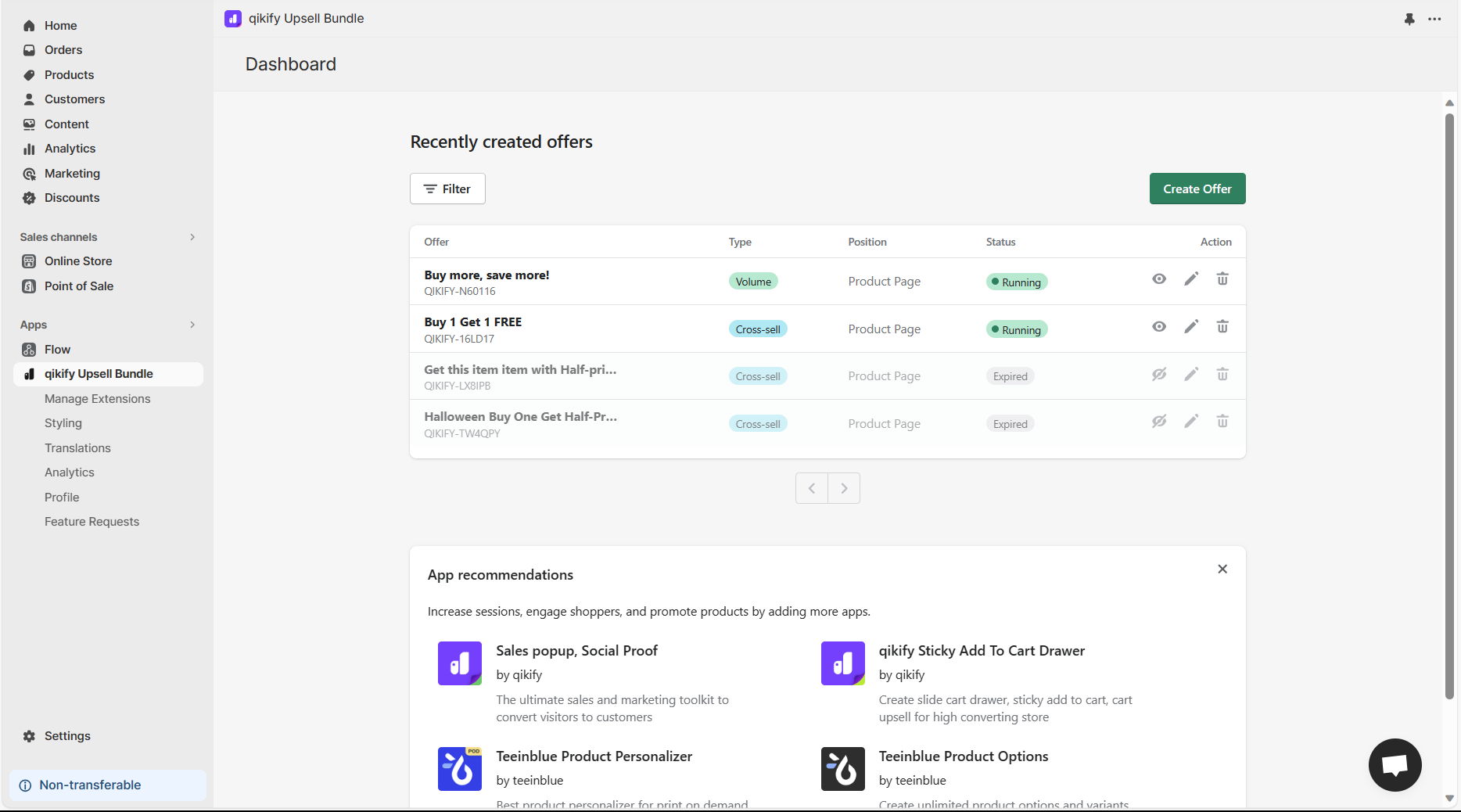 qikify upsell cross-sell app dashboard