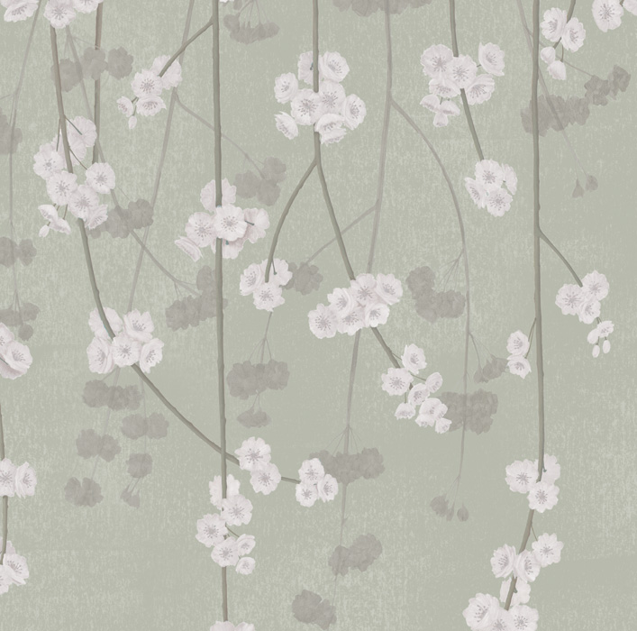 Green & Grey Cherry Blossom Wallpaper detail Image