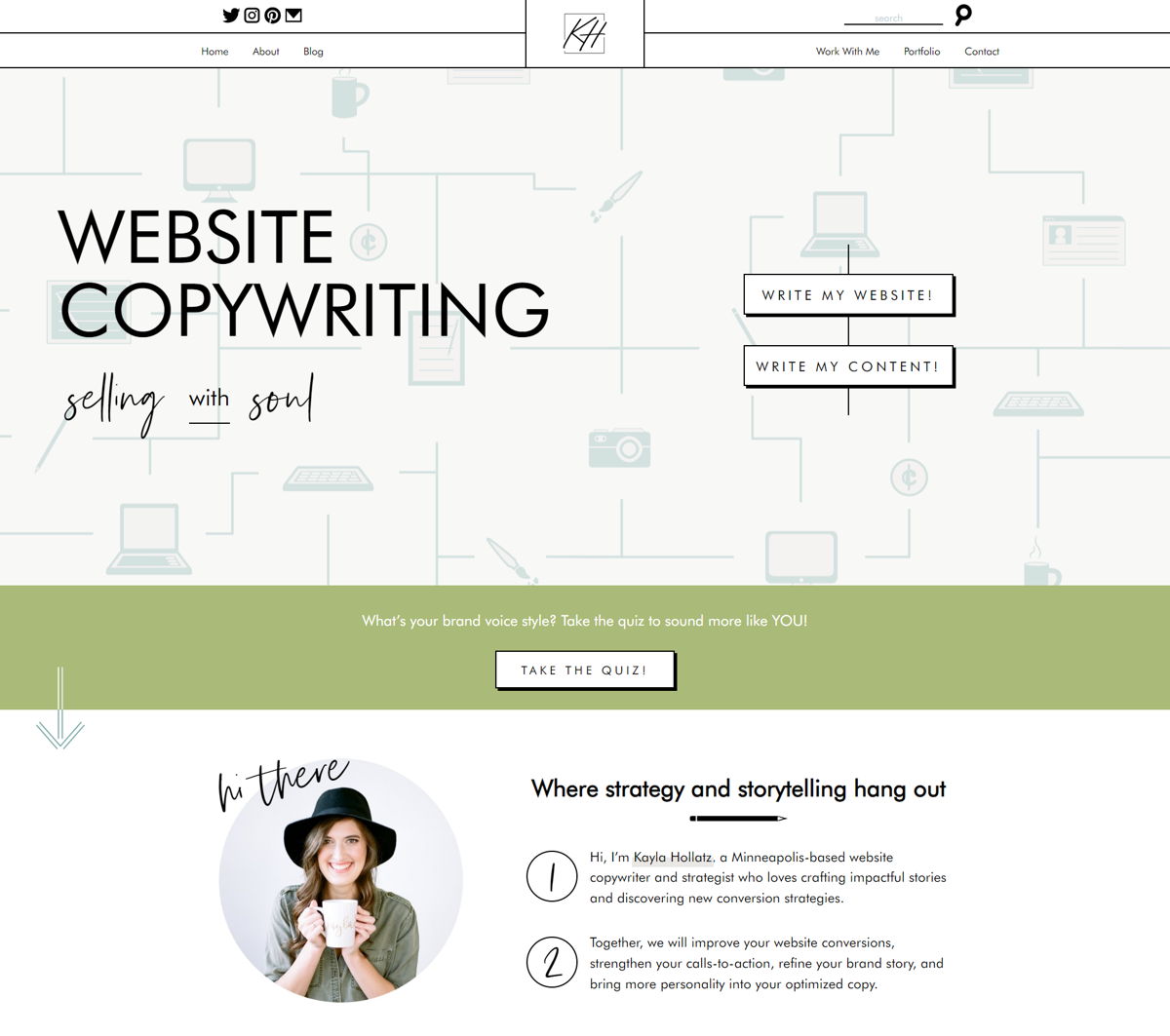 Screenshot of Kayla Hollatz, from the copywriting portfolios collection.