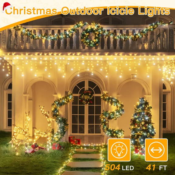 Ollny's 486 leds warm white icicle lights can be connect up 3 sets