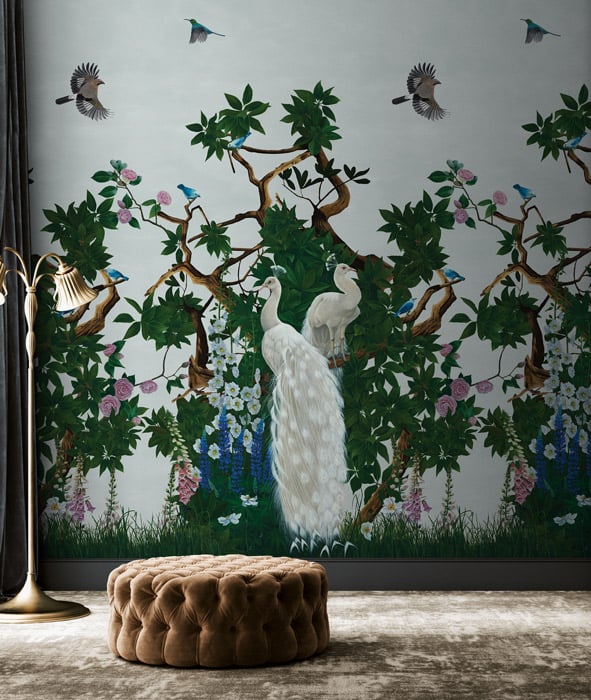 Blue chinoiserie peacock wallpaper - Feathr™ Official Site