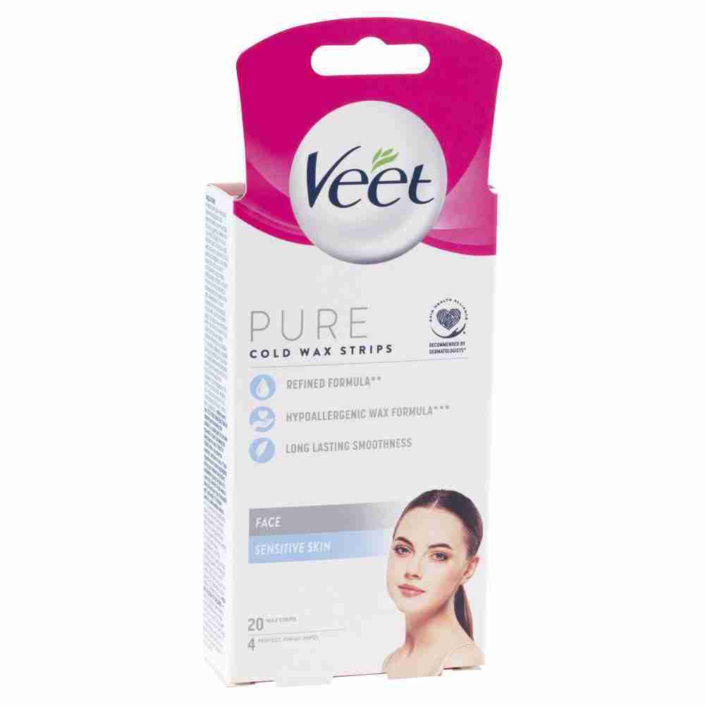 Veet Pure Hair Removal Cold Wax Strips Face Sensitive Skin 20 Pack - Image 2
