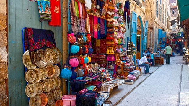 Shopping street in the Khan el-Khalili Bazaar, Cairo, Egypt
