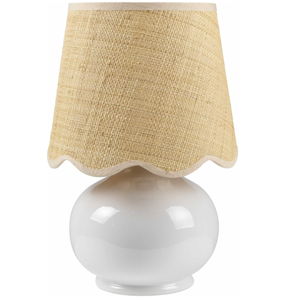 Theisseil Boho Ceramic and Jute Bedside Table Lamp for Bedroom Nightstand - End Side Table Lamp f or Living Room - Shade Rattan - White, Beige - 13" H