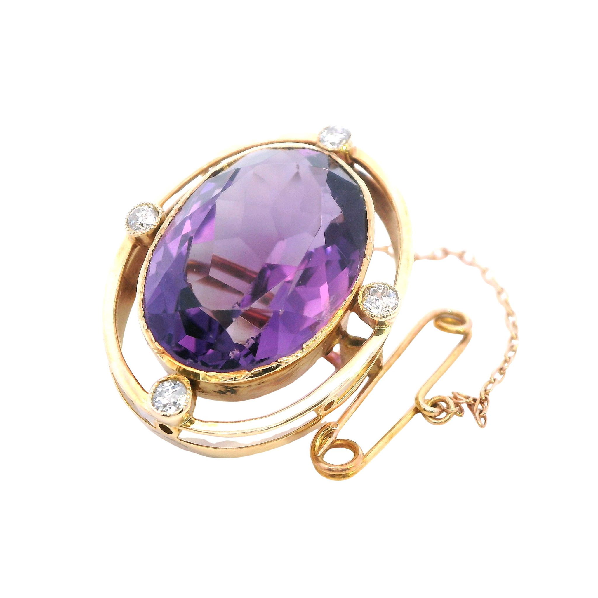Amethyst and Diamond Brooch set in 9ct Yellow Gold - Image 4