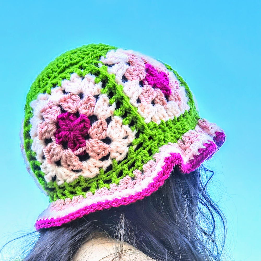 Granny Squares & Stripes Bucket Hat Crochet Pattern