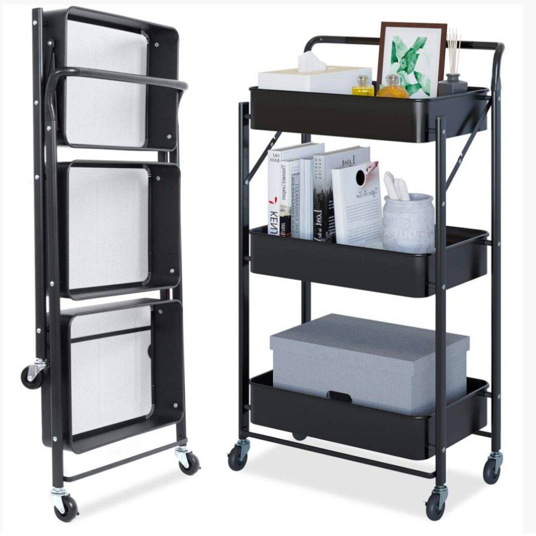 black shelf, kitchen cart, folding cart, kitchen rack