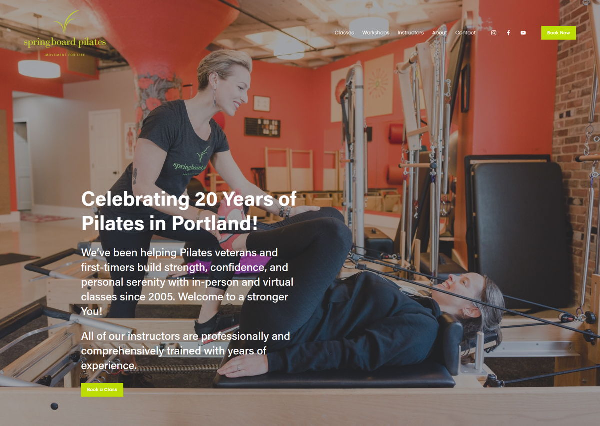 Screenshot of Springboard Pilates, from the pilates websites collection.