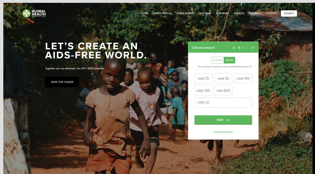 Screenshot of Global Health Innovations, from the nonprofit & charity websites collection.
