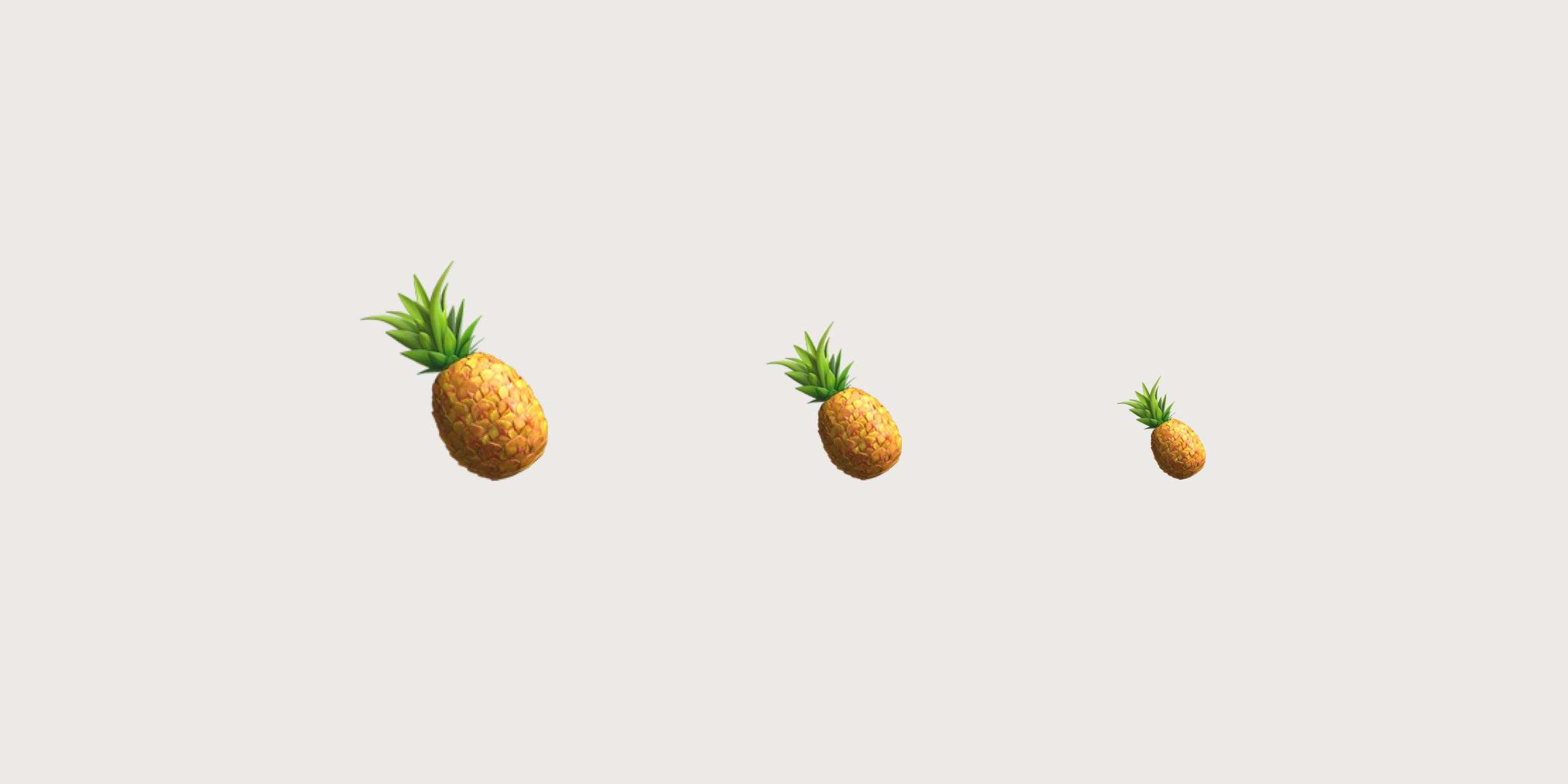 Three pineapple images of varying size