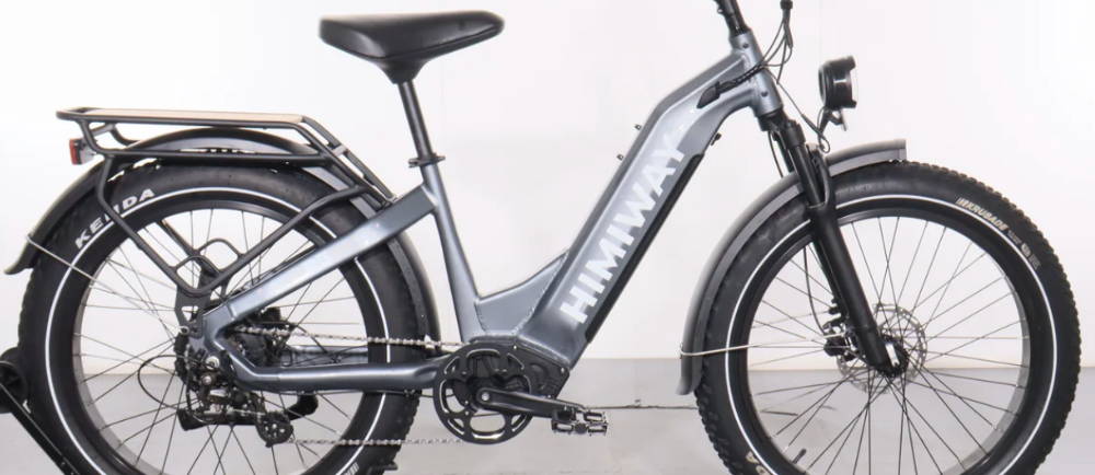 a step through Himiway Zebra fat tire electric bike