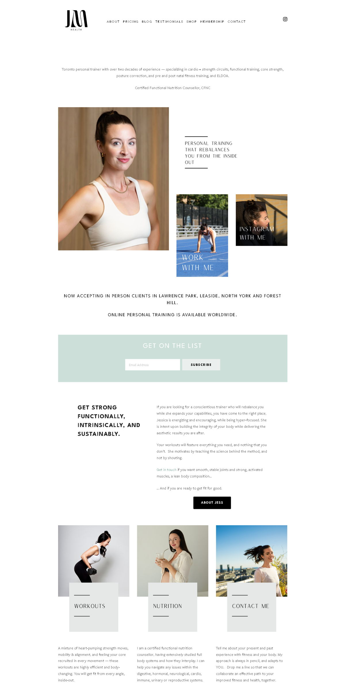 Screenshot of Jessica Manning Health, from the homepage examples collection.