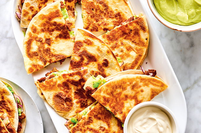 Seitan, Green Pea and Edamame Quesadillas
