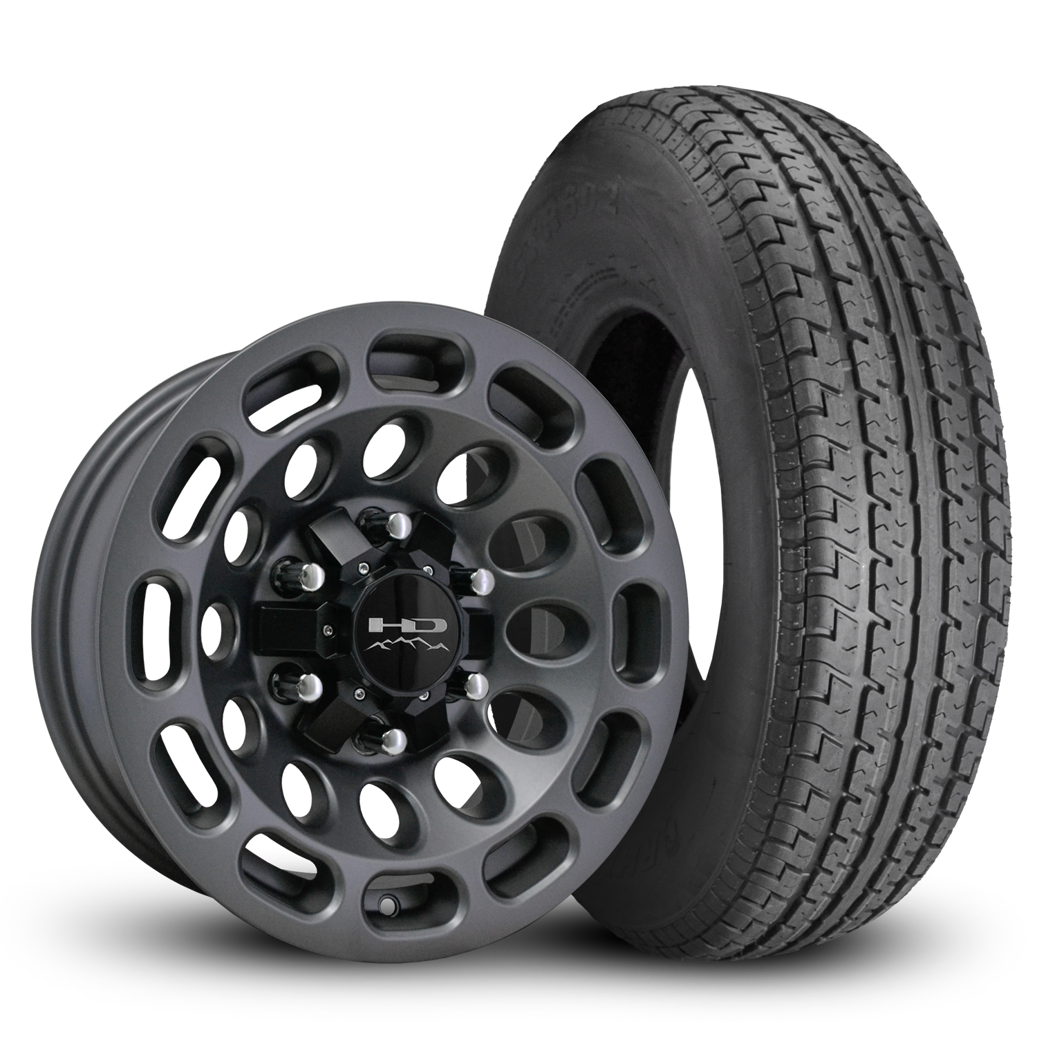 HD Off-Road Road Warrior Custom Trailer Wheel & Tire packages in 15x6.0 in 6 lug All Satin Grey for Unility, Boat, Car, Construction, Horse, & RV