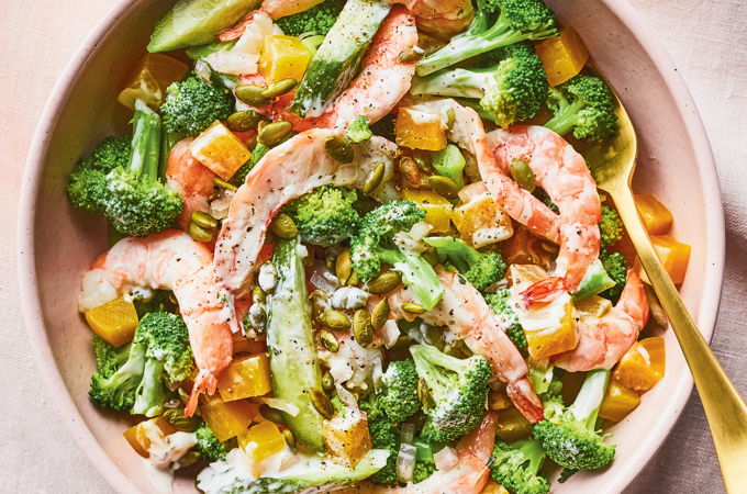 Salade de brocoli, de crevettes et de betteraves