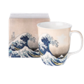 The Great Wave by Hokusai featured on a fine bone china Java mug with a 375 ml capacity. Shown with gift box. 