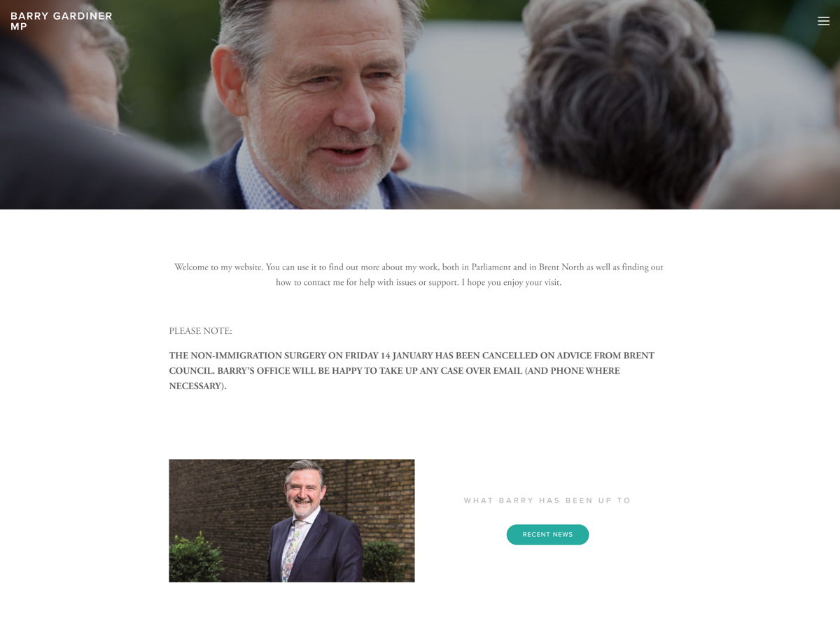 Screenshot of Barry Gardiner, from the politician websites collection.