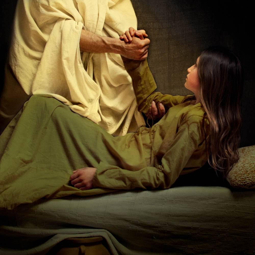 Image of Jesus healing the daughter of Jairus.