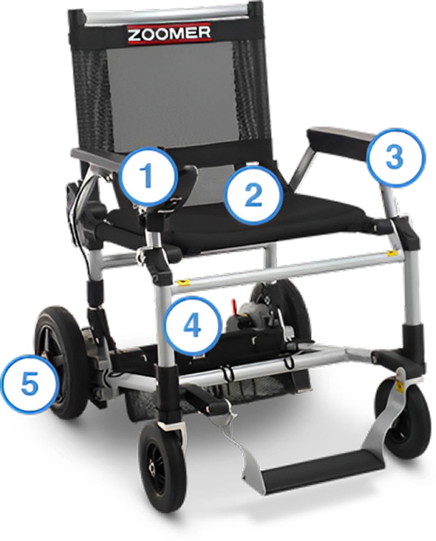 Zoomer® Folding Power Chair OneHanded Control with Detachable Frame