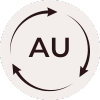 Recycled circle surrounding the letters AU on a linen coloured circle